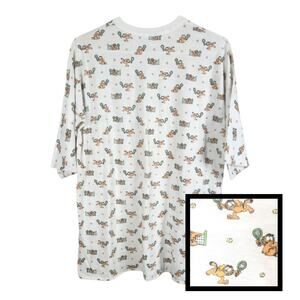 True Vtg 70s 80s Garfield Tennis Pajama Sleepshirt Size XL AOP FLAWED Oversized